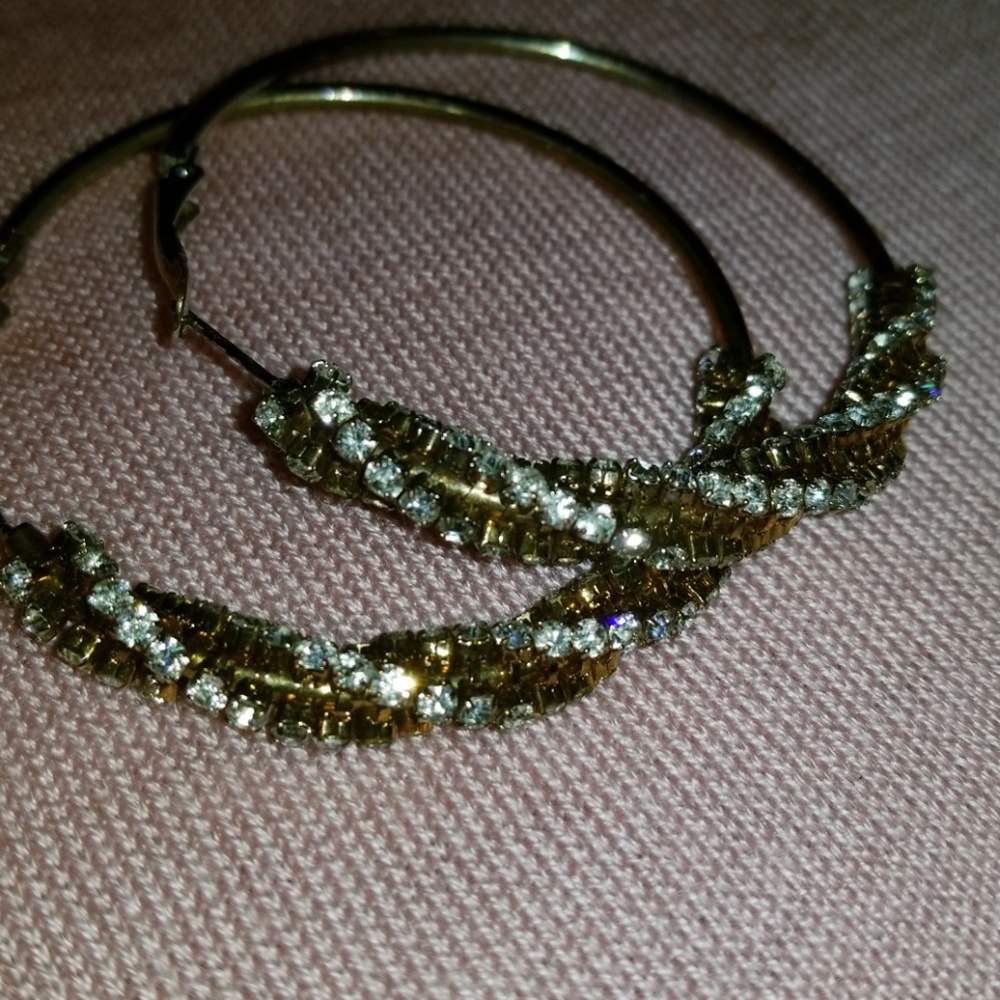 Large Rhinestone Hoop Earrings - Picture 3 of 4